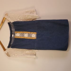 Off the shoulder Macrame denim blouse vintage